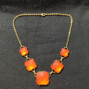 Gold Tone Orange Faceted Bauble Statement Necklace